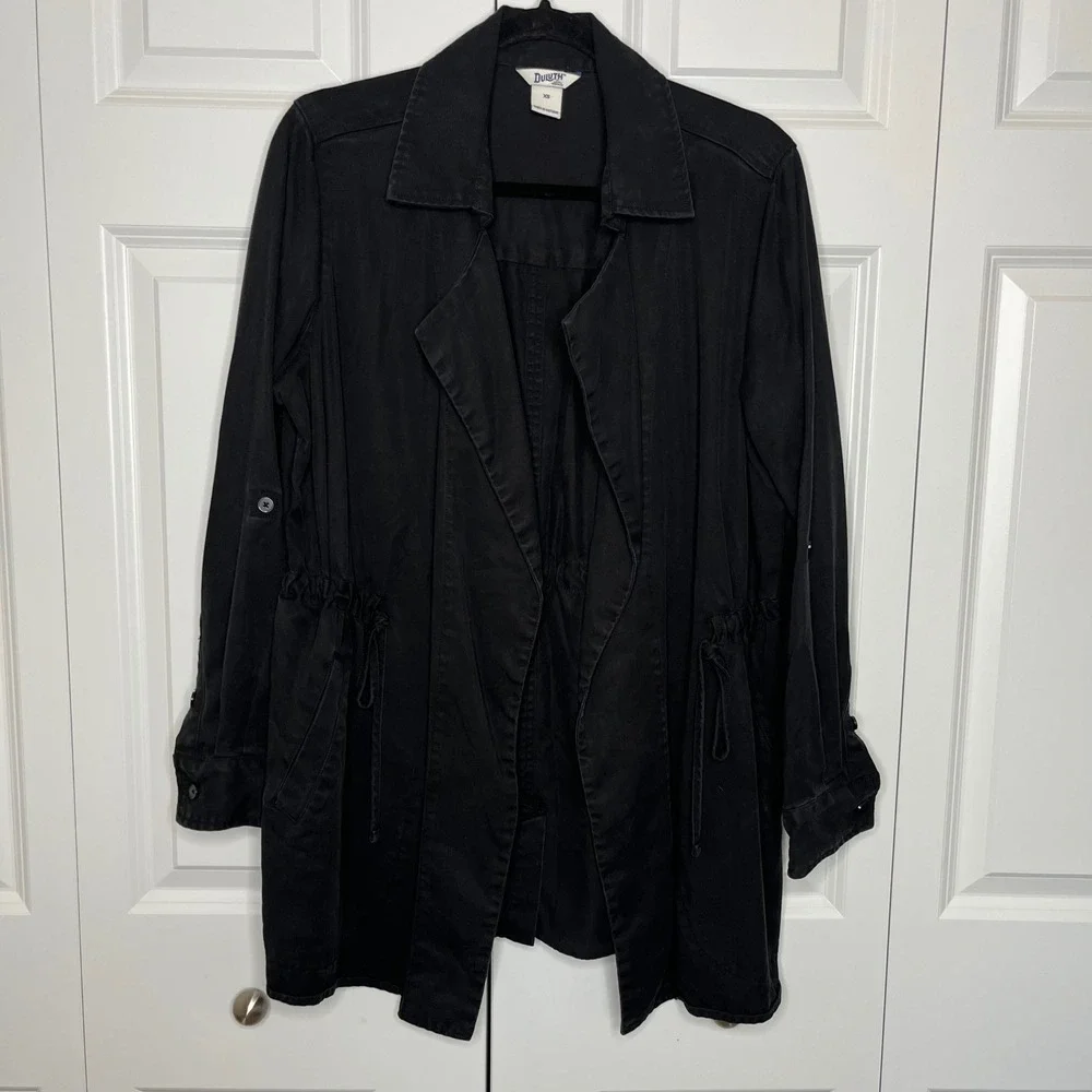 Duluth Trading Co Black Drawstring Waist‎ Utility Jacket XS
